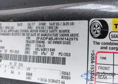 2017 Ford Fiesta Se из США, поврежденный, VIN 3FADP4BJ8HM142976